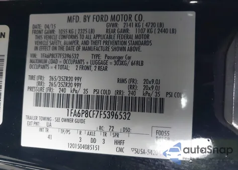 2015 Ford Mustang Gt Premium из США, поврежденный, VIN 1FA6P8CF7F5396532